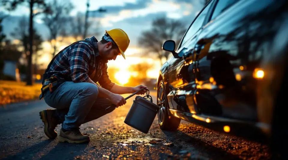 Lakeside Recovery technician using specialized roadside lockout tools to safely unlock a car door in Milwaukee.